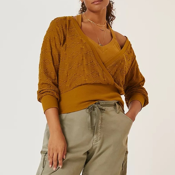 Anthropologie Cable Knit Vneck Faux Wrap Sweater Top 2X